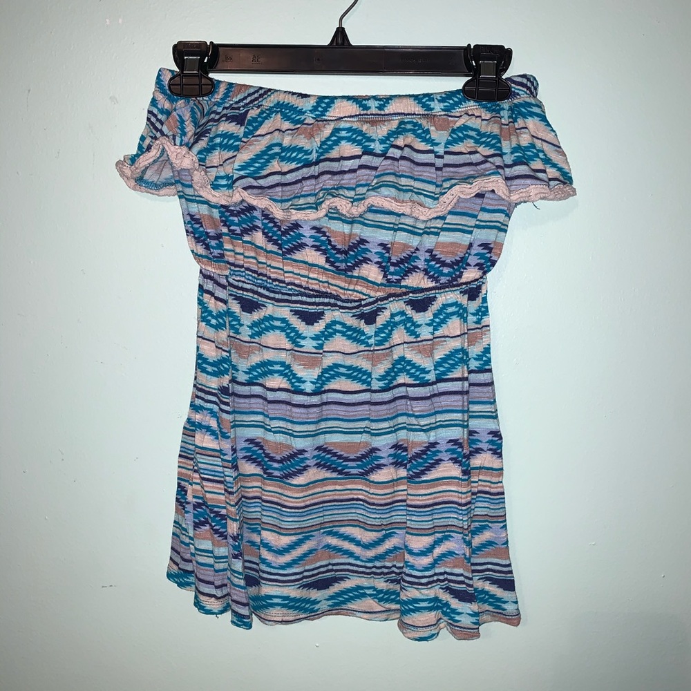 Rue 21 Blue Aztec Strapless Top